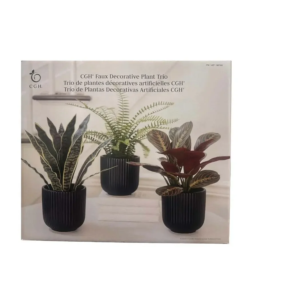 CGH Faux Decorative Plant 3 Pack Snake Fern Prayer Plant Planter Zero Maintenanc